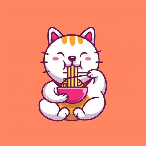 Cute Cat Eat Ramen Noodle | Cat logo design, Cute cat, Cute cat ...