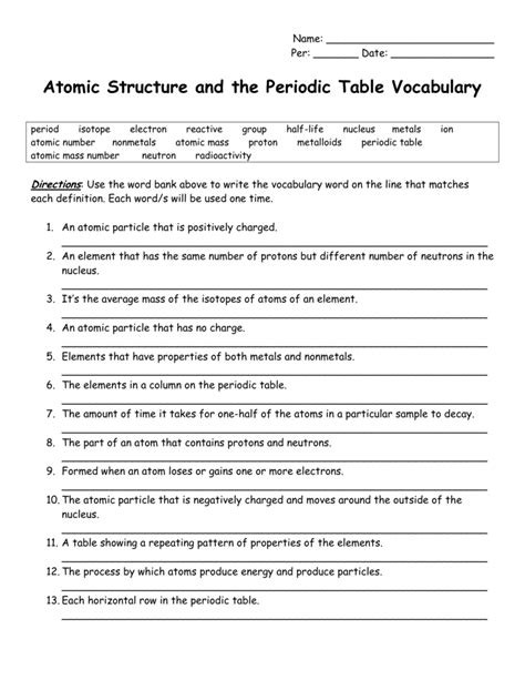 Atomic Structure And The Periodic Table Chapter 4 Worksheet Islero