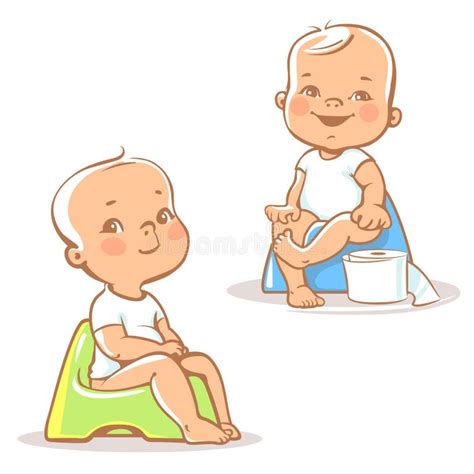 Set Cute Little Babies Sitting Potty Stock Illustrations 9 Set Cute