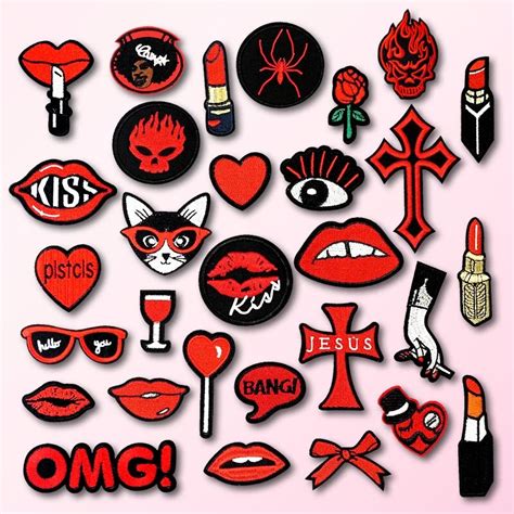 Lipstick Lips Heart Embroidered Patch For Clothing Iron On Sew Applique