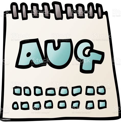 Cartoon Doodle Calendar Showing Month Of August Stock Illustration