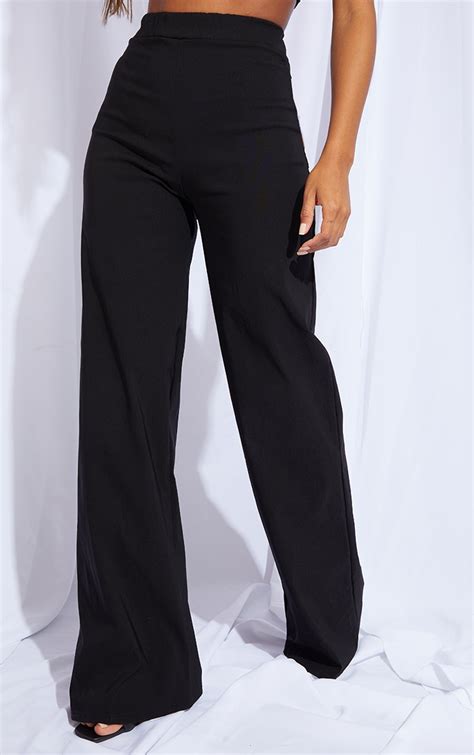 Black High Waisted Woven Stretch Wide Leg Trousers Prettylittlething