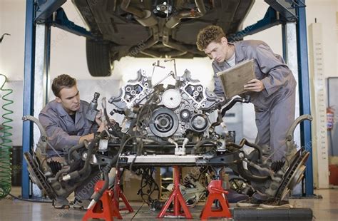 Mechanics Working On Car Engine Stock Image F0044107 Science
