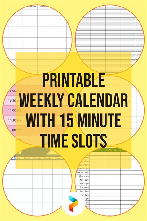 Printable Weekly Calendar With 15 Minute Time Slots Weekly Planners
