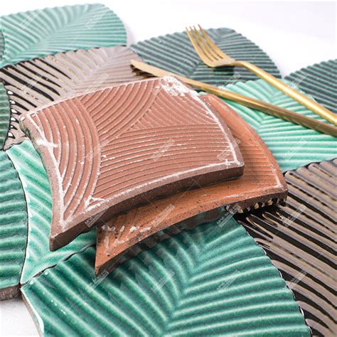 Modern Leaf Shape Ceramic Hand Made Green Tiles For Hotel Backsplash