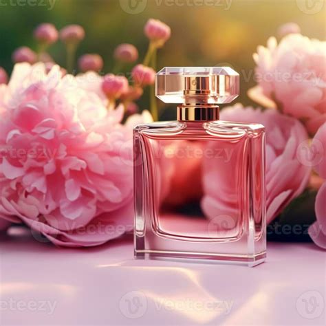 Luxurious Floral Scent Fragrance Bottle And Pink Flowers Perfume