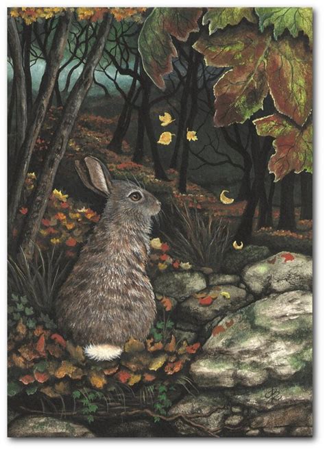Cottontail Rabbit Wildlife Hare Falling Leaves Autumn Art Prints By