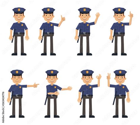 Vecteur Stock Set Of Policeman Characters Showing Different Hand