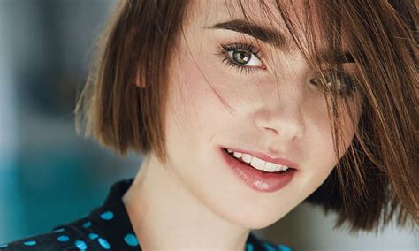 Hd Wallpaper Woman Short Hair Smiling Portrait Photo Lily Collins