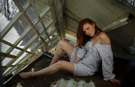Wallpaper Sergey Nevzorov Redhead Women Model Looking At Viewer Dress Abandoned