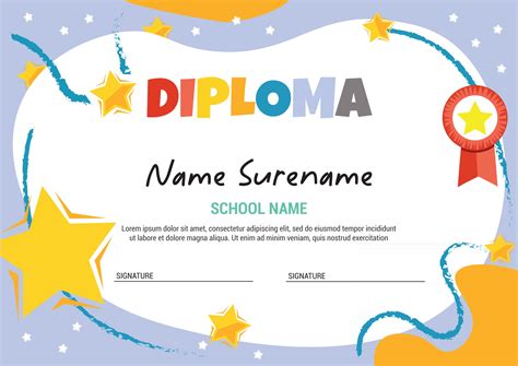 Plantilla De Diploma Para Graduación Infantil Nube Y Medalla De