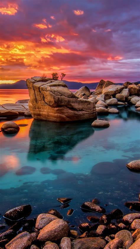 Candy Colored Skies Sunset At Shoreline Of Lake Tahoe