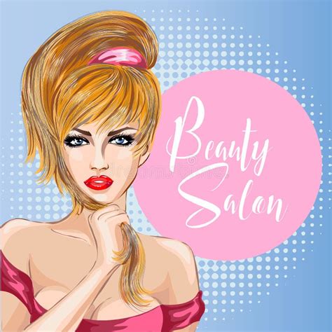 pin up style beautiful woman portrait with speech bubble beauty salon pop art comic girl