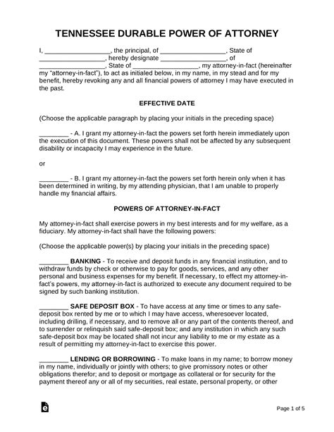 Free Tennessee Power Of Attorney Forms 9 Types Pdf Word Eforms