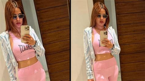 Nia Sharma Flaunts Curvaceous Figure In Pink Yoga Pants Get Fitness