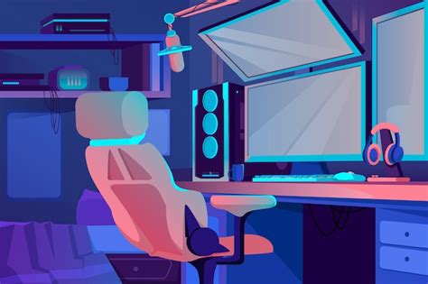 Free Vector Cartoon Gamer Room Illustration