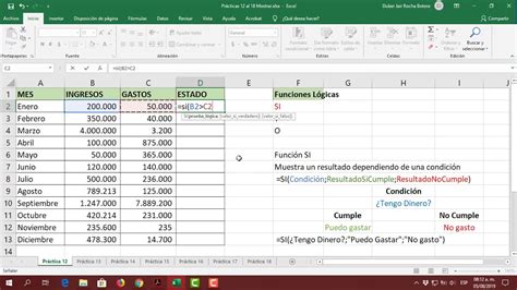 Práctica 12 Microsoft Excel Funciones Lógicas Youtube