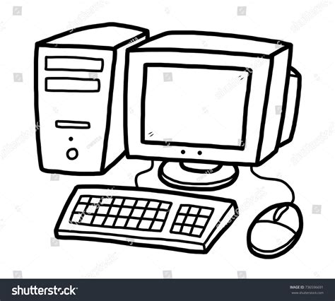 Computer Cartoon Vector Illustration Black White Stockvector