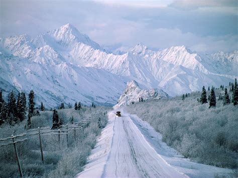 Download Mountain Road Alaska Snow Earth Photography Winter Wallpaper