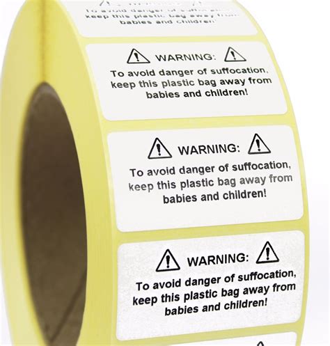 Plastic Bag Suffocation Warning Safety Labels Stickers White Label
