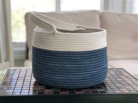Hand Dyed Cotton Rope Decorative Basket With Handle Threadway Design
