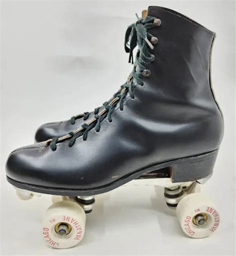 Vintage Riedell Red Wing Black Leather Roller Skates Size 10 Sure Grip