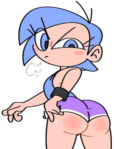Rule 34 1girls 2d Annoyed Ass Focus Big Ass Blue Eyes Blue Hair Booty Shorts Clothed Clothing