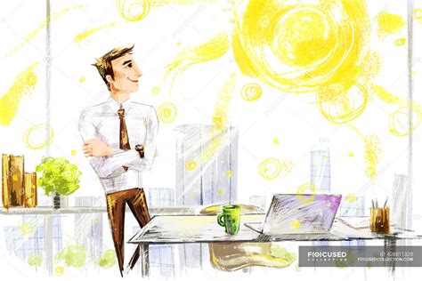 Young Businessman In Office Looking At Sun — Person Creative Stock