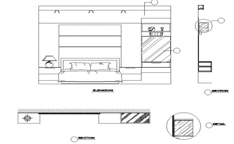 Bedroom Elevation And Section Dwg File