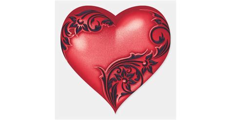 heart scroll red w black heart sticker