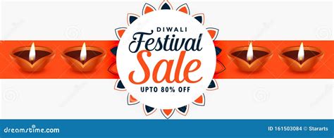 Creative Happy Diwali Festival Sale Banner With Diyas Stock Vector