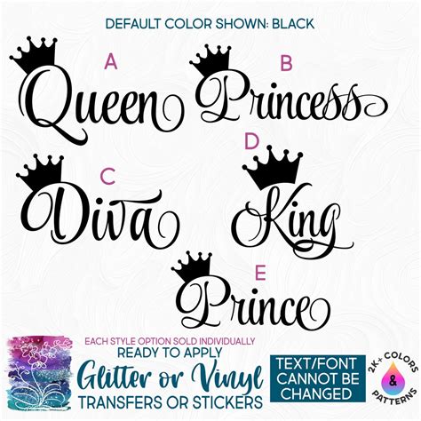 Item S020 2 Glitter Or Vinyl Iron On Transfer Or Sticker Queen Etsy