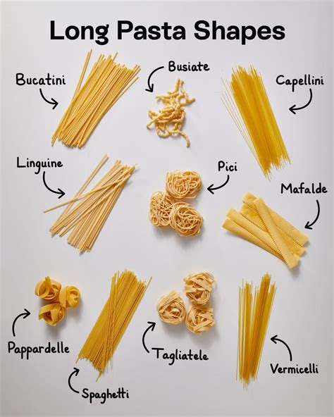 Different Types Of Pasta Are Shown In This Diagram With The Words Long Pasta Shapes