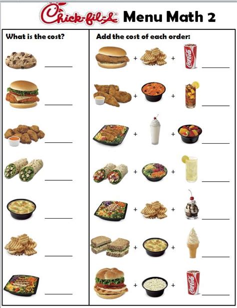 Tell students that they are going to use a restaurant menu and receipt to solve math problems. Empowered By THEM: ChickFilA Menu