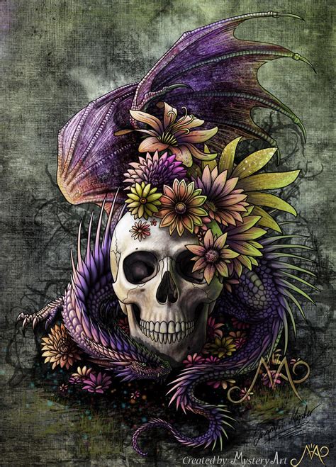 Dragon And Flowery Skull By Sunima On Deviantart