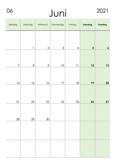 Kalender Juni 2021 Kleine Ziffern Im Hochformat Kalendersu