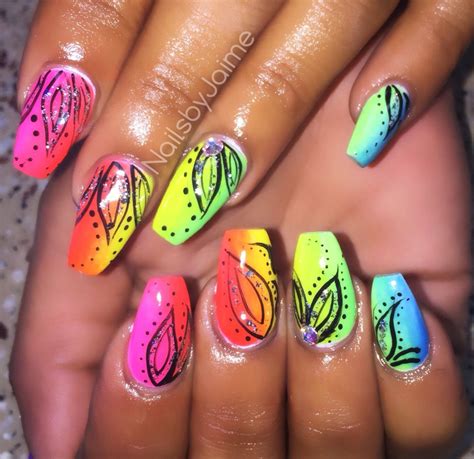 Rainbow Ombre Coffin Nails Colorful Nail Designs Rainbow Nail Art