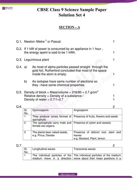 CBSE Sample Paper Class 9 Science Set 4 Solution Free PDF