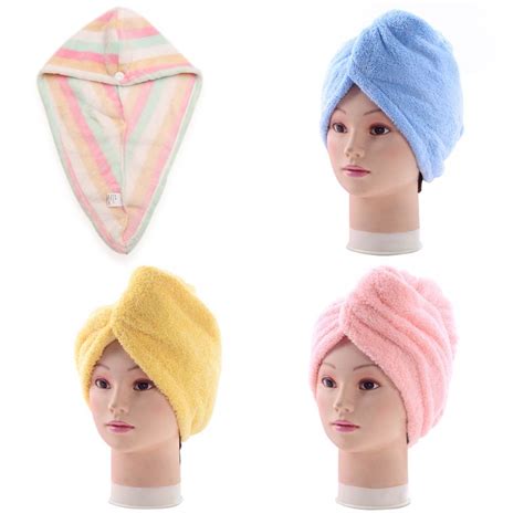 Women Hair Drying Towel Hat Candy Color Rainbow Striped Absorbent Quick