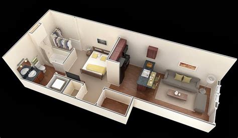 Departamentos Pequeños Planos Y Diseño En 3d Construye Hogar One Bedroom House Plans One