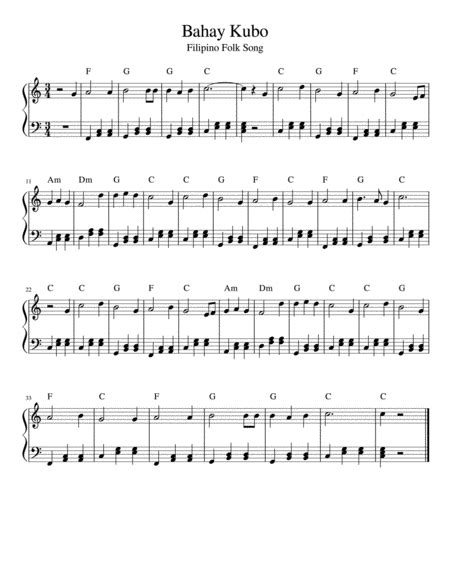Bahay Kubo Filipino Folk Song Easy Piano With Chords By Traditional