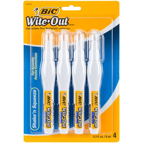 Bic Wite Out Shaken Squeeze Correction Pen 4pkg White Wosqpp41