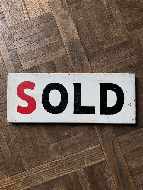 Vintage Sold Sign Wood Trade Sign Hand Painted Antique Sold Sign