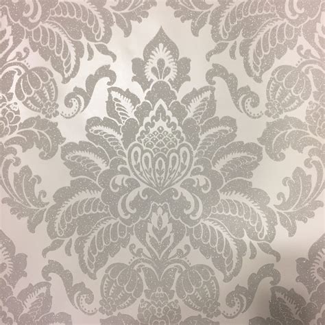 Damask Wallpaper Glisten Glitter Sparkle Luxury Weight Textured Silver