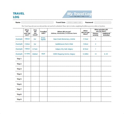Travel Log Template 13 Free Printable Word Excel And Pdf Formats