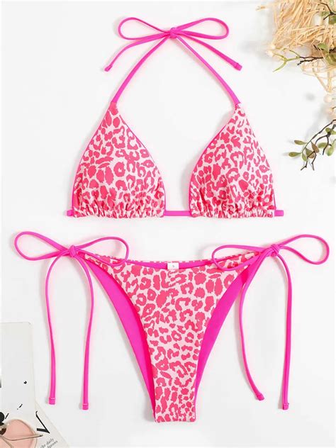 2023 Pink Leopard Print Micro Bikini For Women Push Up Triangle Leopard Print Swimsuit With Neon
