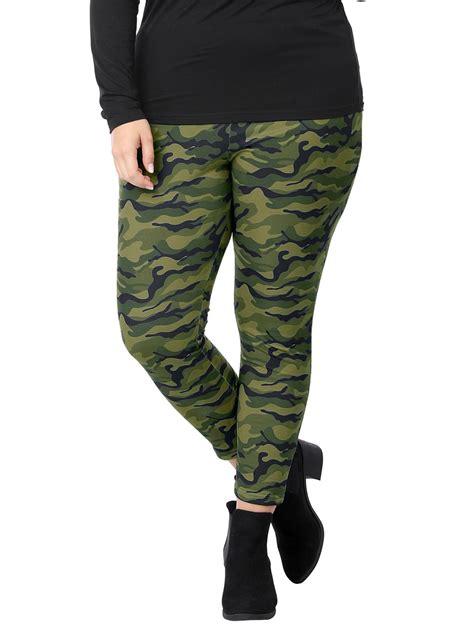 women s plus size elastic waist stretch camouflage legging pant