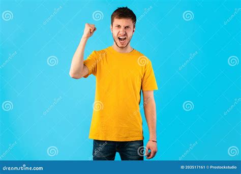 Angry Man Shaking Clenched Fist To Camera Stock Image Image Of Beard