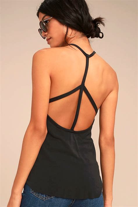 cool washed black top strappy top tank top 27 00 lulus