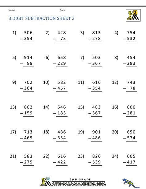 Addition And Subtraction Grade 3 Worksheets : Third Grade Subtraction
